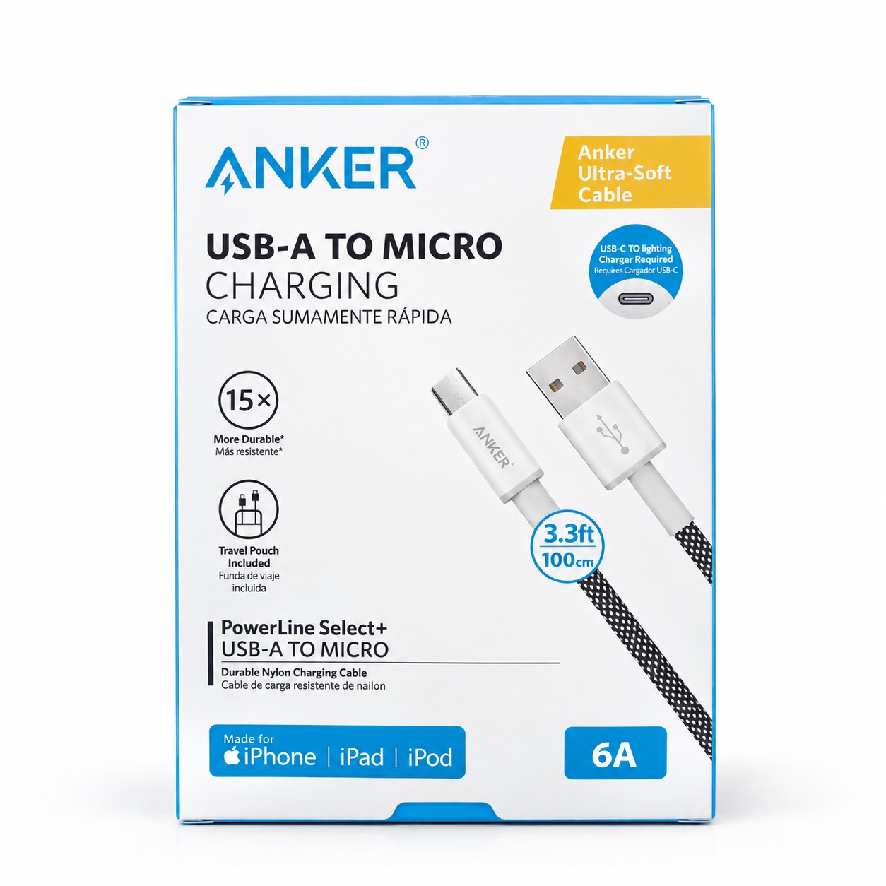 کابل تبدیل USB به microUSB انکر مدل PowerLine